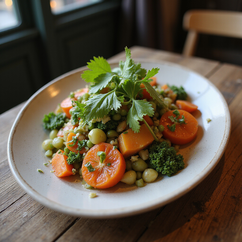 Wegańskie danie w restauracji w Poznaniu, świeże i kolorowe składniki