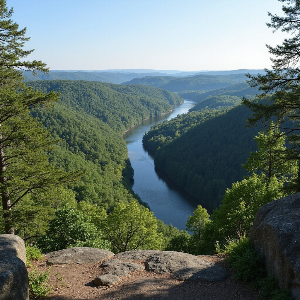 Widok na Dolinę Gauji z punktu widokowego w Siguldzie, zielone lasy i rzeka