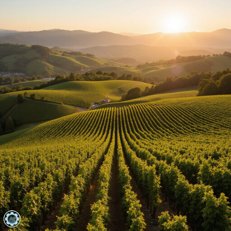 Winnice Piemontu rozciągające się na pagórkowatym terenie, idealne dla win Barolo i Barbaresco