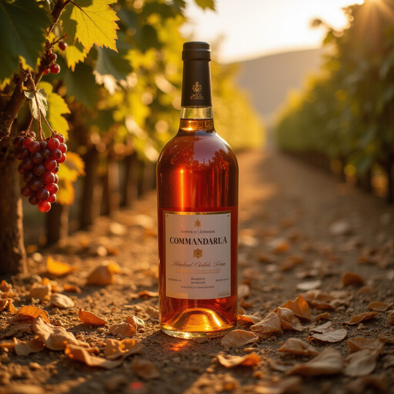 Commandaria - wino z suszonych winogron na tle cypryjskich winnic