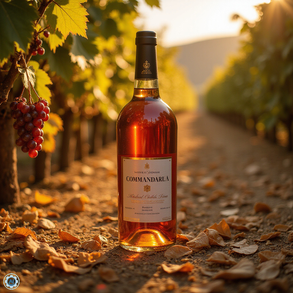 Commandaria - wino z suszonych winogron na tle cypryjskich winnic