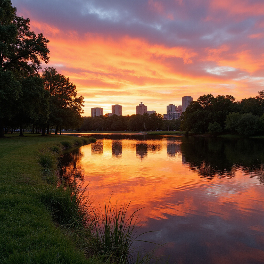Zachód słońca nad jeziorem Eola w Orlando, idealne światło do fotografii krajobrazowej