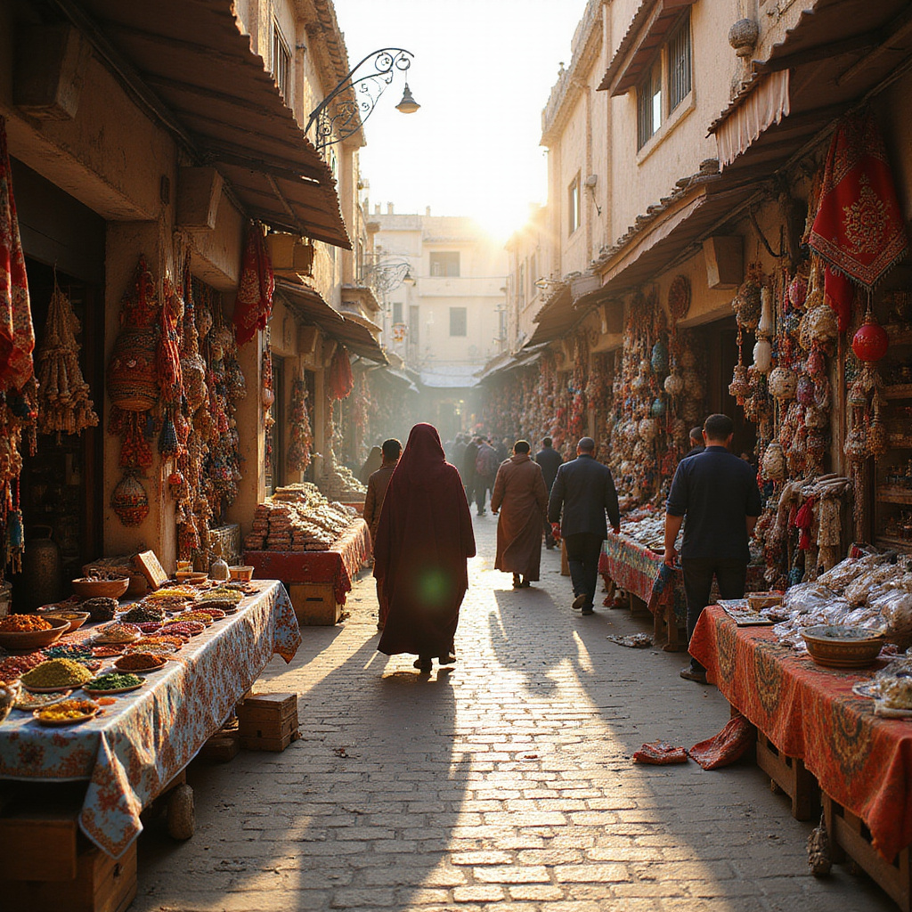 Tętniący życiem bazar w Port Ghalib z lokalnymi pamiątkami i przyprawami