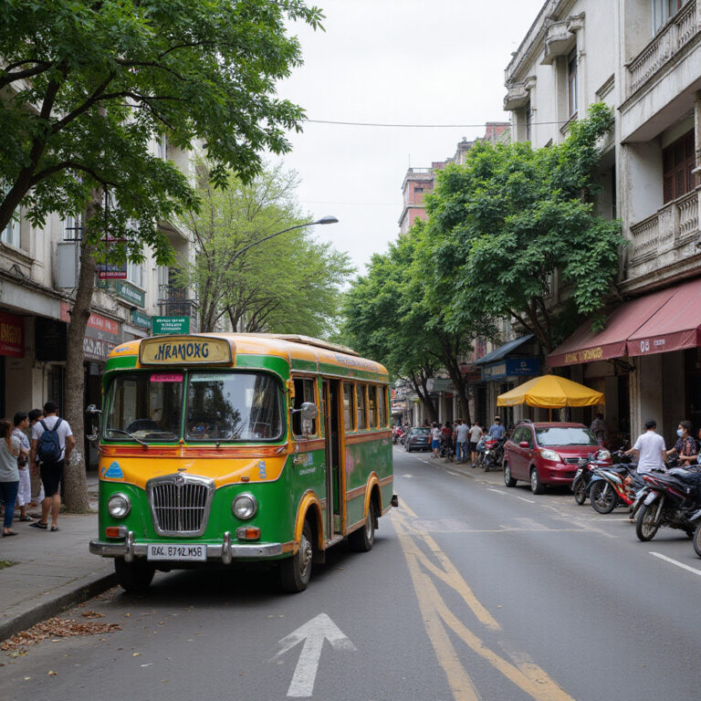 Autobus miejski w Da Nang na tle lokalnej ulicy