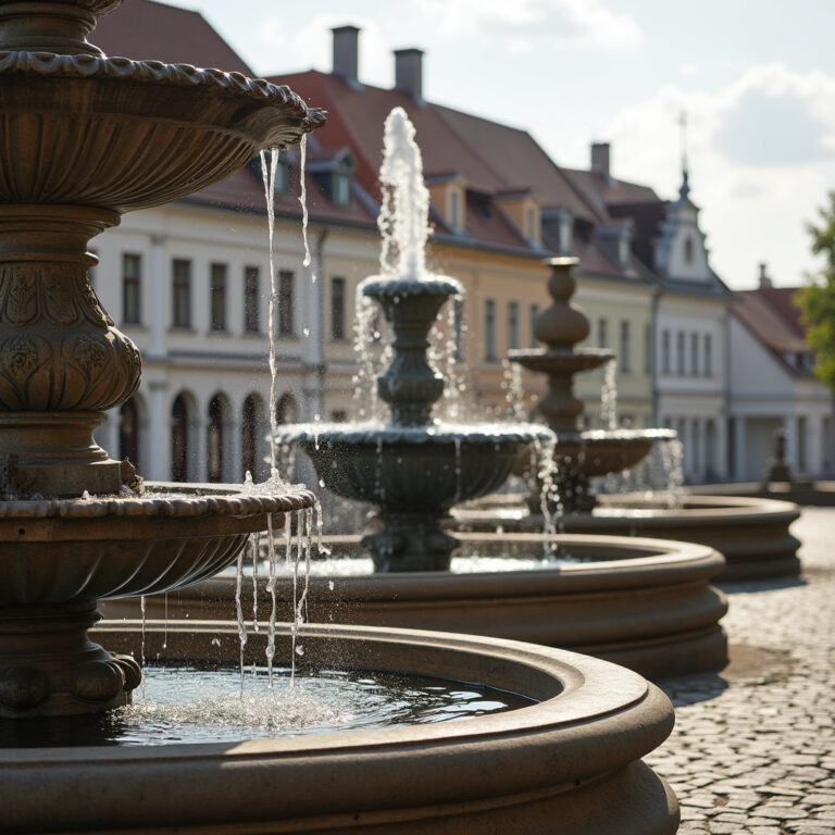 Barokowe fontanny Olomouc na tle zabytkowych kamienic
