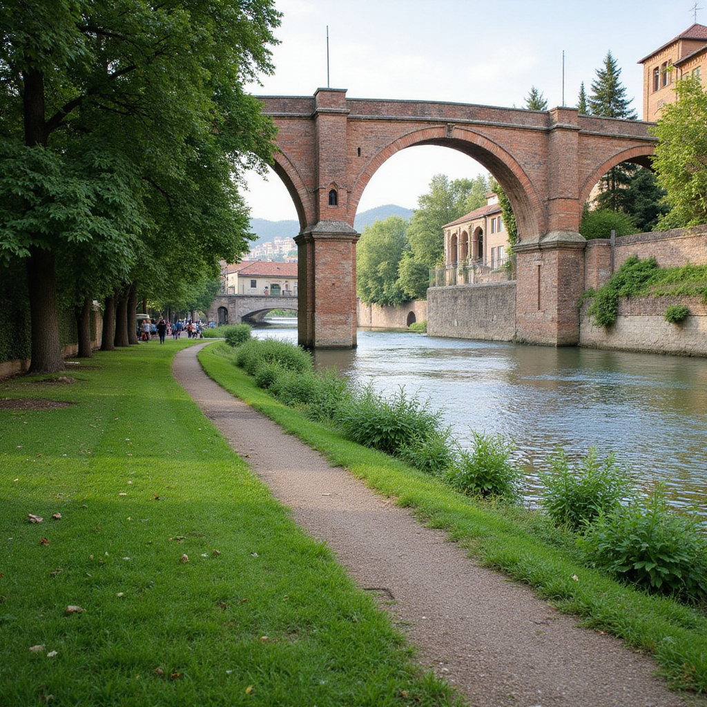 Spacer bulwarami Adygi w Weronie z widokiem na średniowieczne mosty i zielone alejki