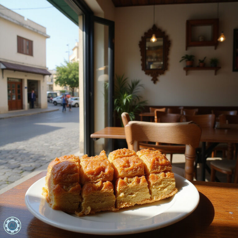 Baklava w cukierni w Famaguście z widokiem na starą ulicę