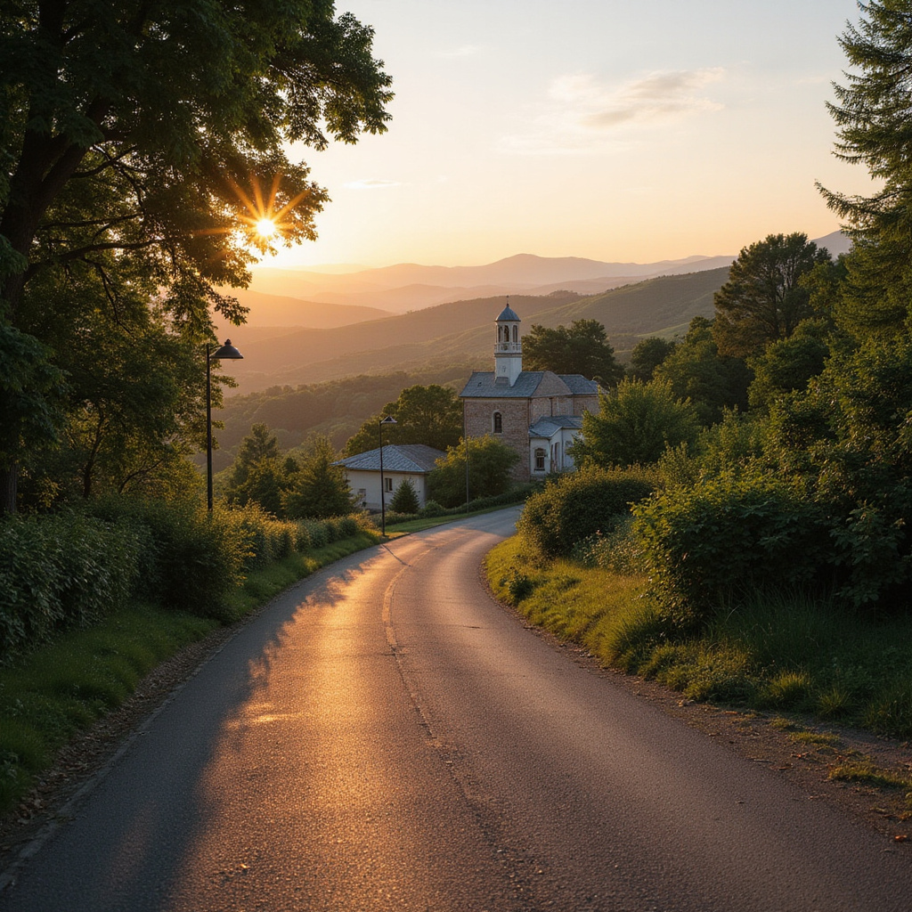 Ulica prowadząca do klasztoru św. Barnaby z widokiem na okoliczne wzgórza