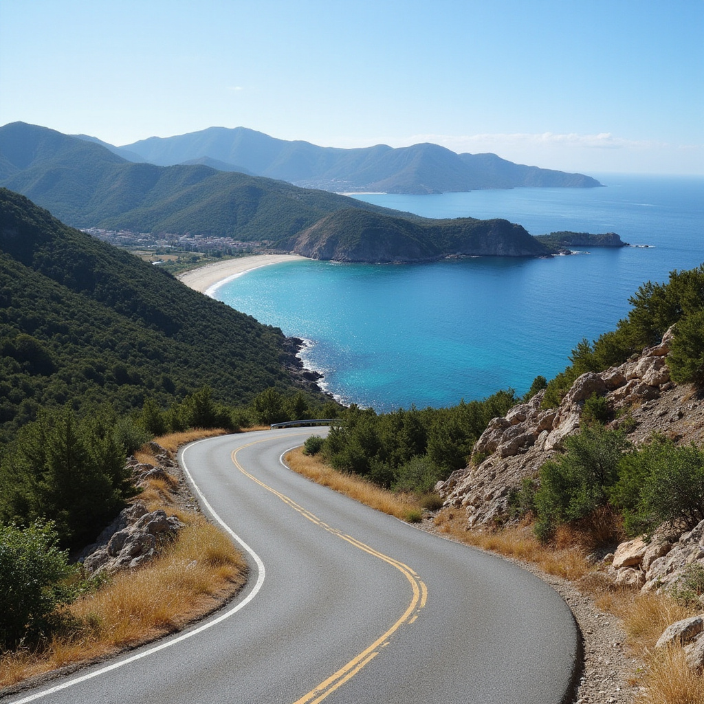 malownicza droga wśród gór Troodos z lazurową zatoką w tle