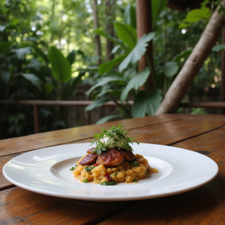 Fine dining Tulum - elegancki talerz z daniem w restauracji w dżungli