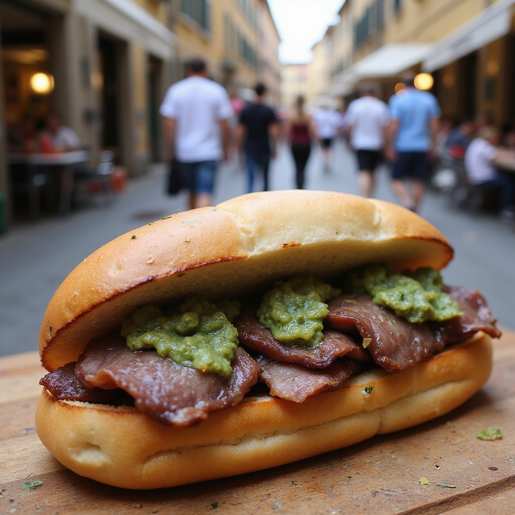 Kanapka z lampredotto serwowana na ulicy w centrum Florencji