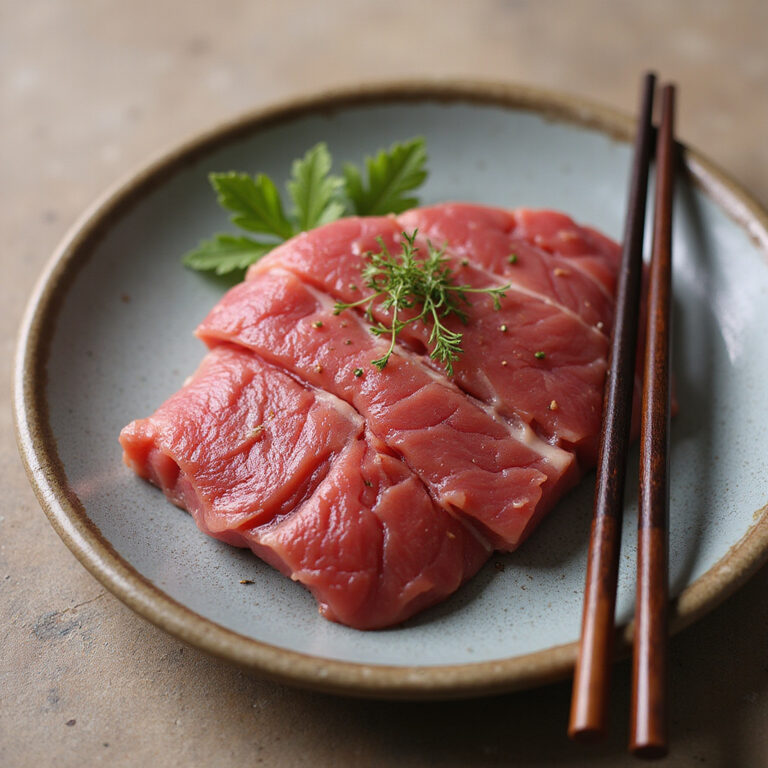 Kobe beef na talerzu z pałeczkami - delikatne mięso z marmurkowym tłuszczem