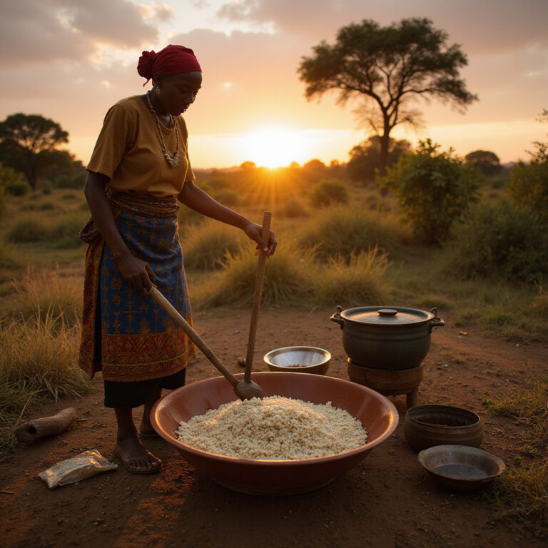 Kobieta z plemienia Kikuyu przygotowuje tradycyjne danie ugali w wiosce koło Nakuru