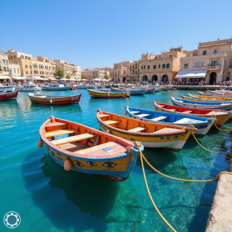 Kolorowe łodzie luzzu w porcie Marsaxlokk, Malta – tradycyjne rybackie łodzie z oczami Ozyrysa