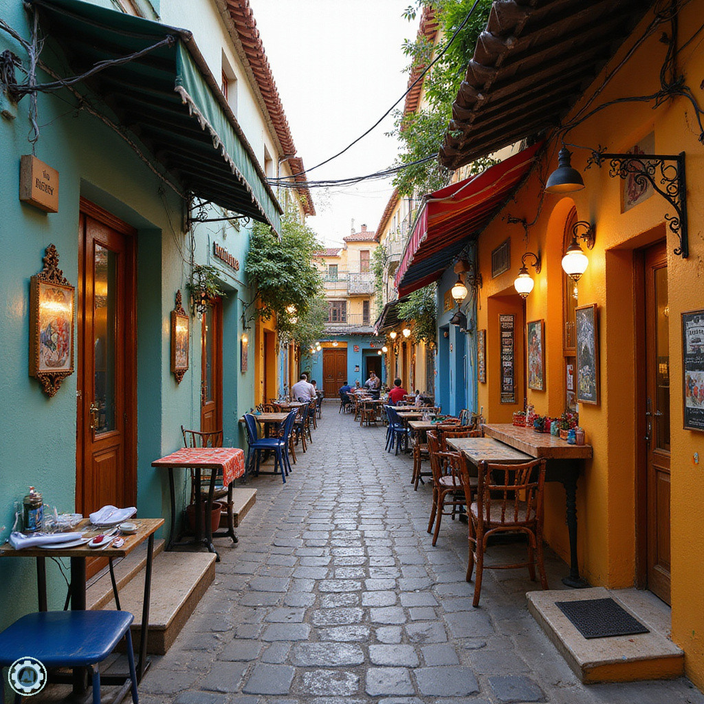 Uliczka w Lavapiés z kolorowymi restauracjami i aromatami kuchni światowej
