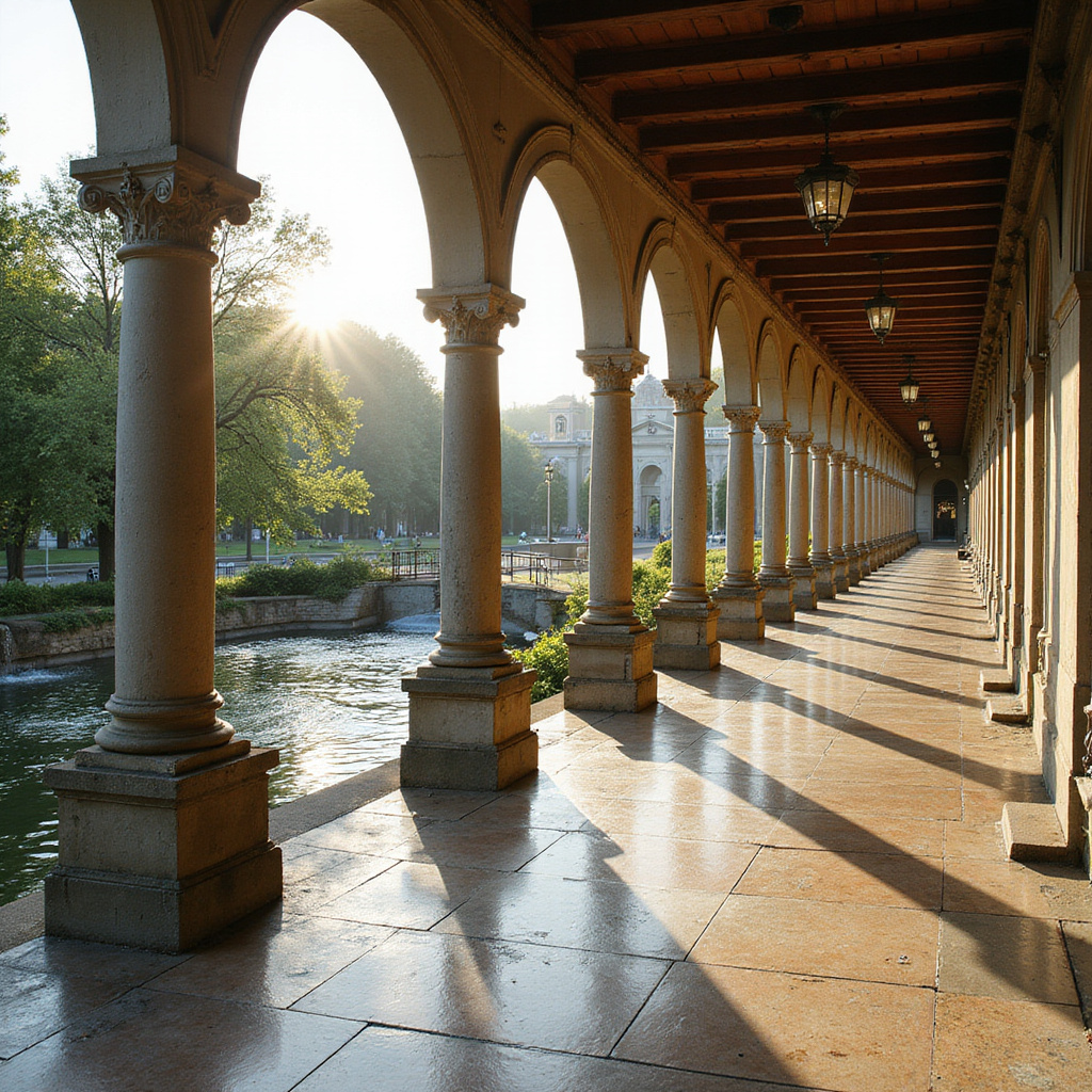 Kolumnowa promenada w Karlowych Warach z widokiem na źródła termalne