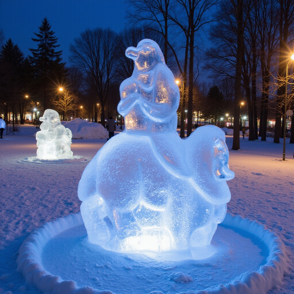 Zimowy Festiwal Rzeźb Lodowych w Jelgavie - lodowe dzieła sztuki w zimowym parku