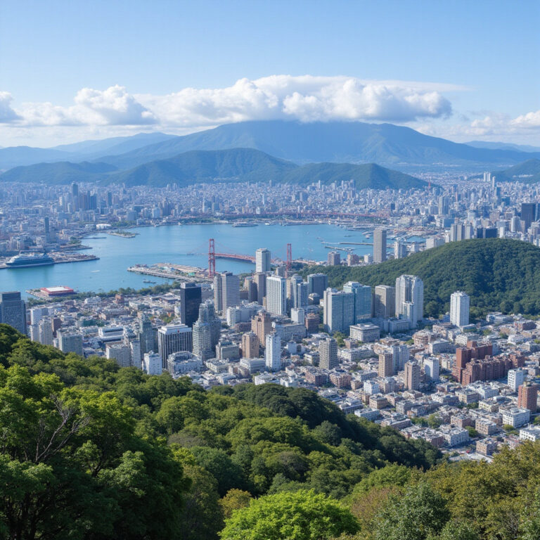 Panorama Kobe z widokiem na port i góry, idealna na zwiedzanie Kobe