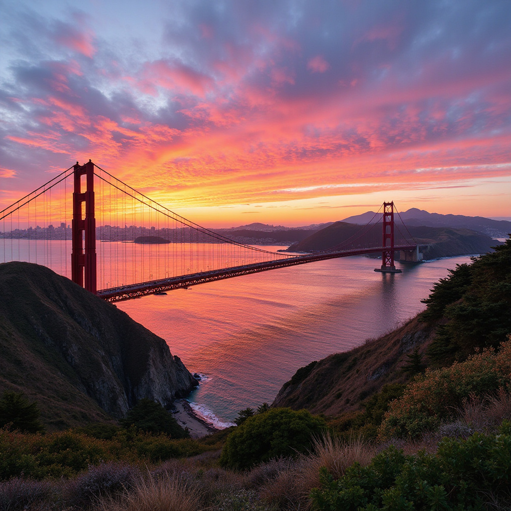 Panorama San Francisco z widokiem na Golden Gate Bridge i zatokę