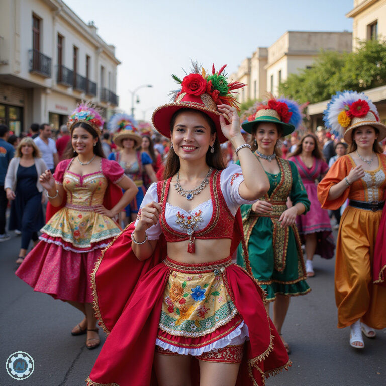 Kolorowa parada karnawałowa w Limassol z udziałem mieszkańców w tradycyjnych strojach