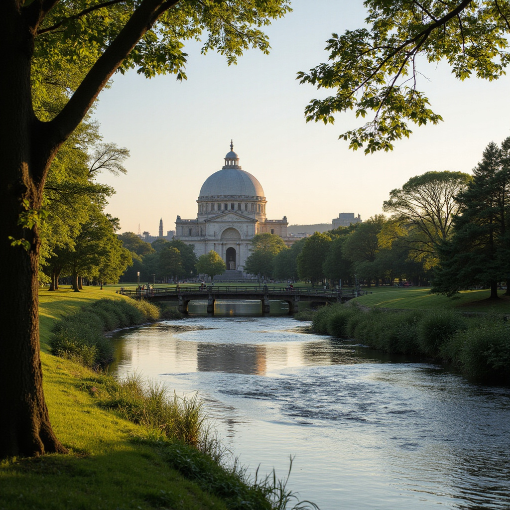 Park Pokoju w Hiroszimie z widokiem na kopułę i rzekę