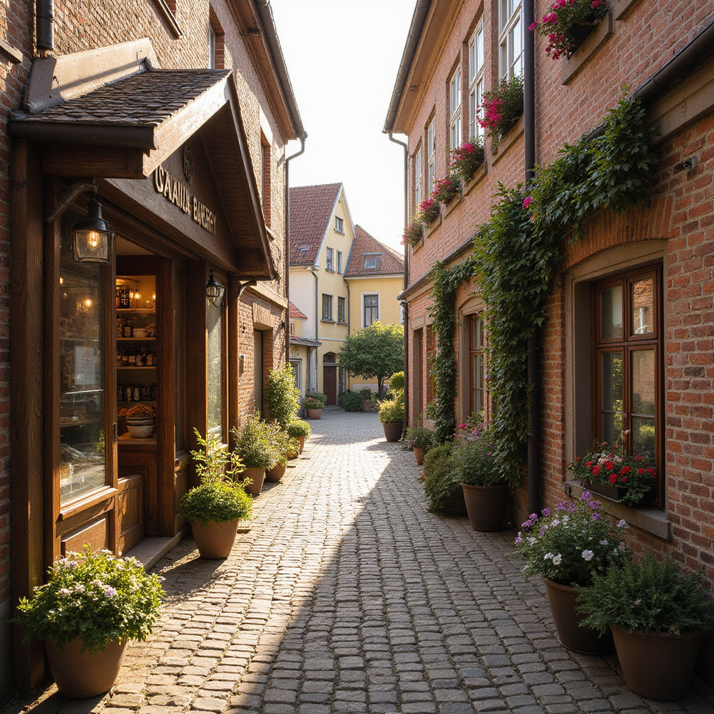 Uliczka w Ventspils z piekarnią serwującą świeży rupjmaize