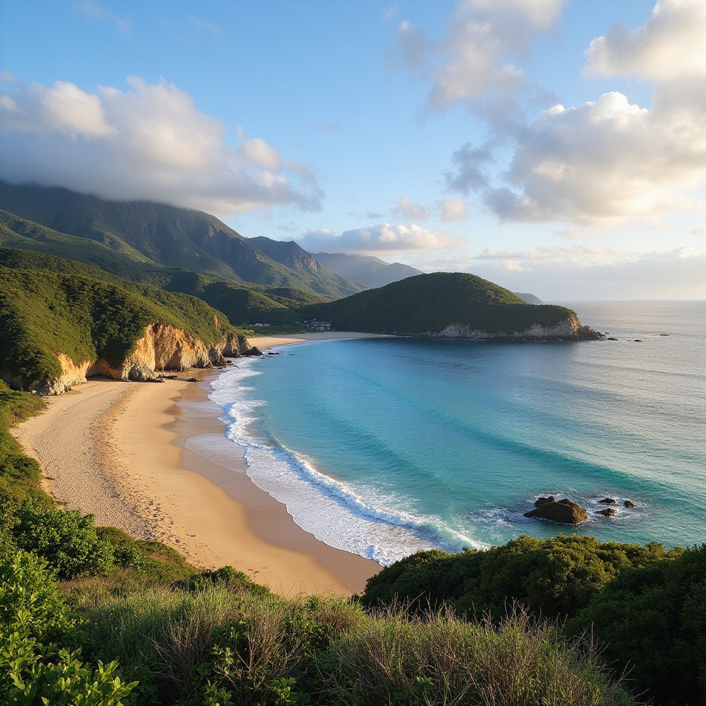 Plaża La Concha w San Sebastián z widokiem na zatokę i góry