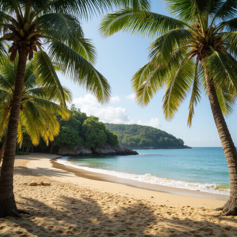 Złocista plaża Rincón otoczona palmami w Samaná