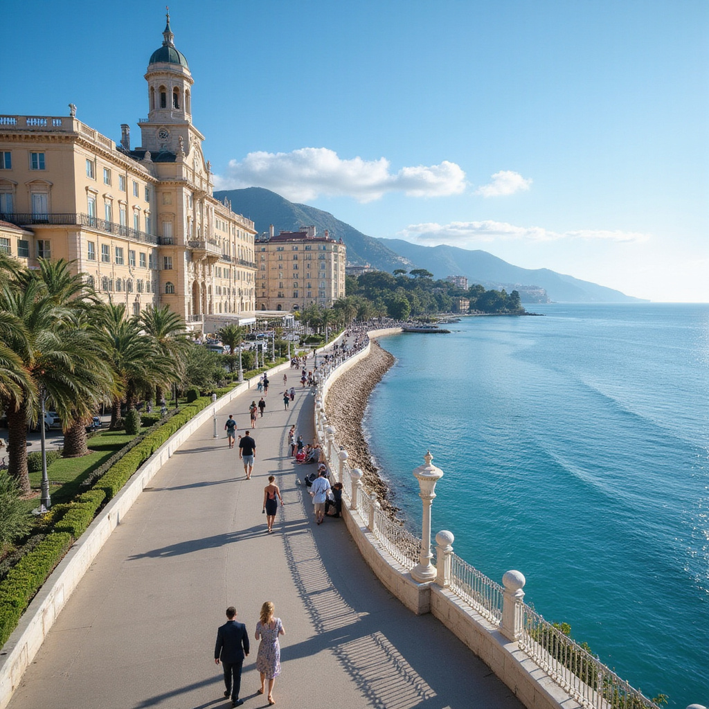 Promenada Anglików w Nicei z widokiem na błękitne morze i eleganckie hotele