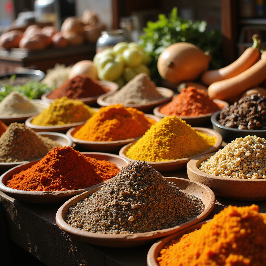 Kolorowe przyprawy i warzywa na targu w Egipcie, kluczowe składniki kuchni
