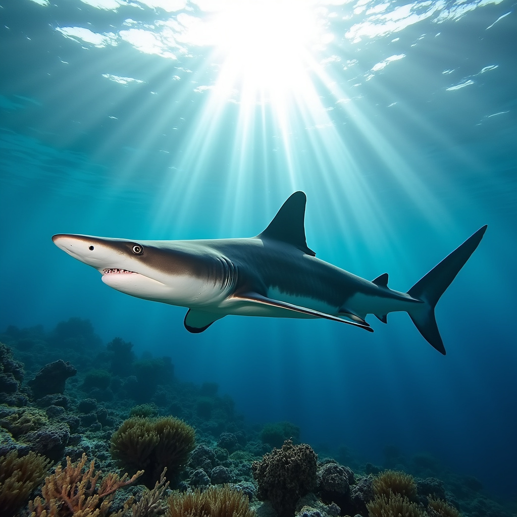 Rekin młot pływający wokół rafy Elphinstone, podwodna przygoda