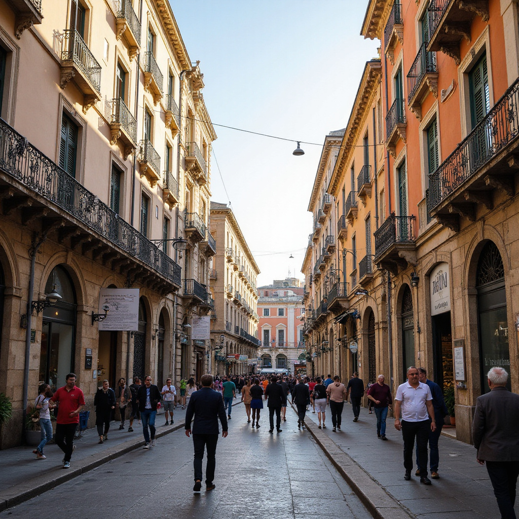 Spaccanapoli, główna ulica Neapolu, otoczona zabytkowymi budynkami