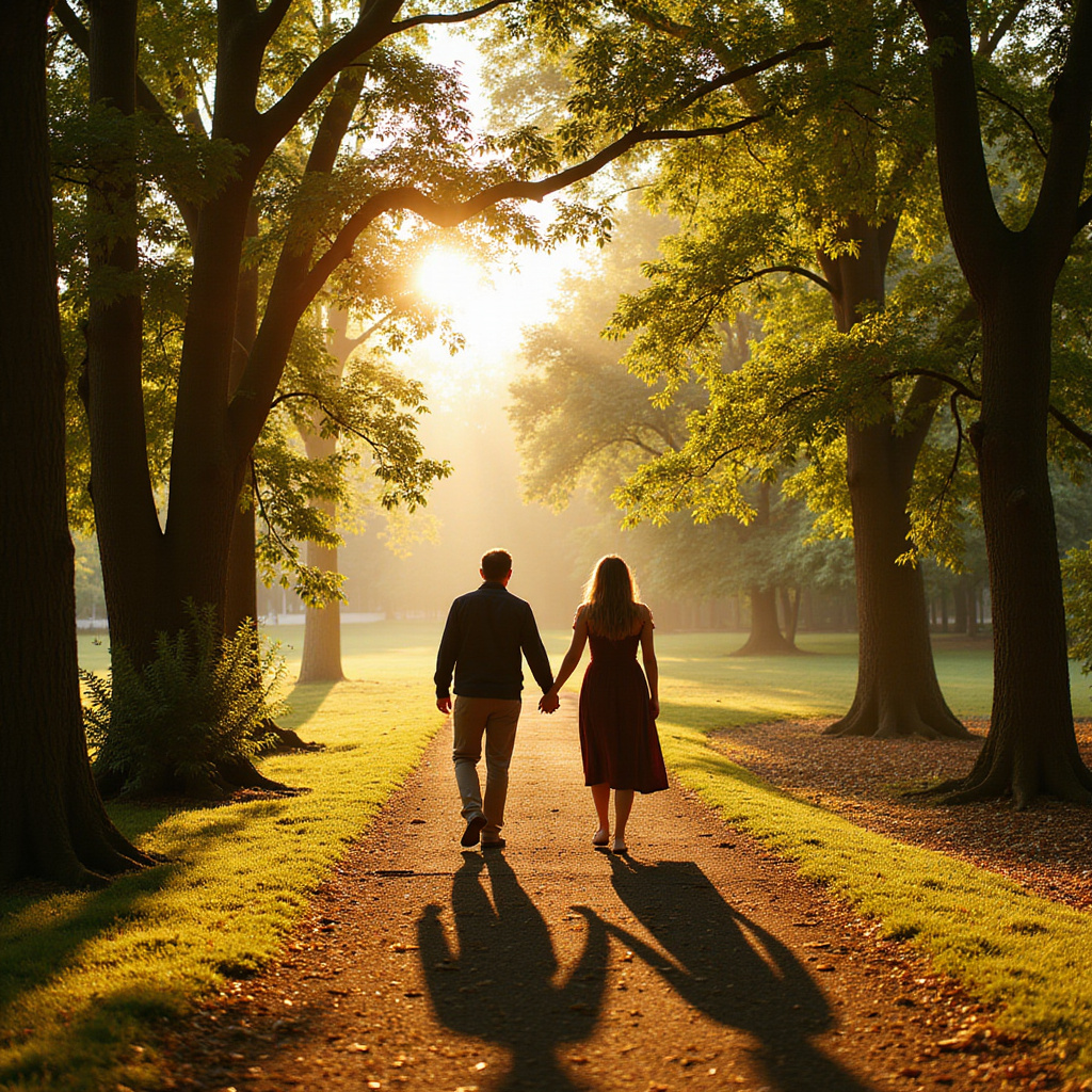 spacerująca para wśród drzew w Fort Tryon Park