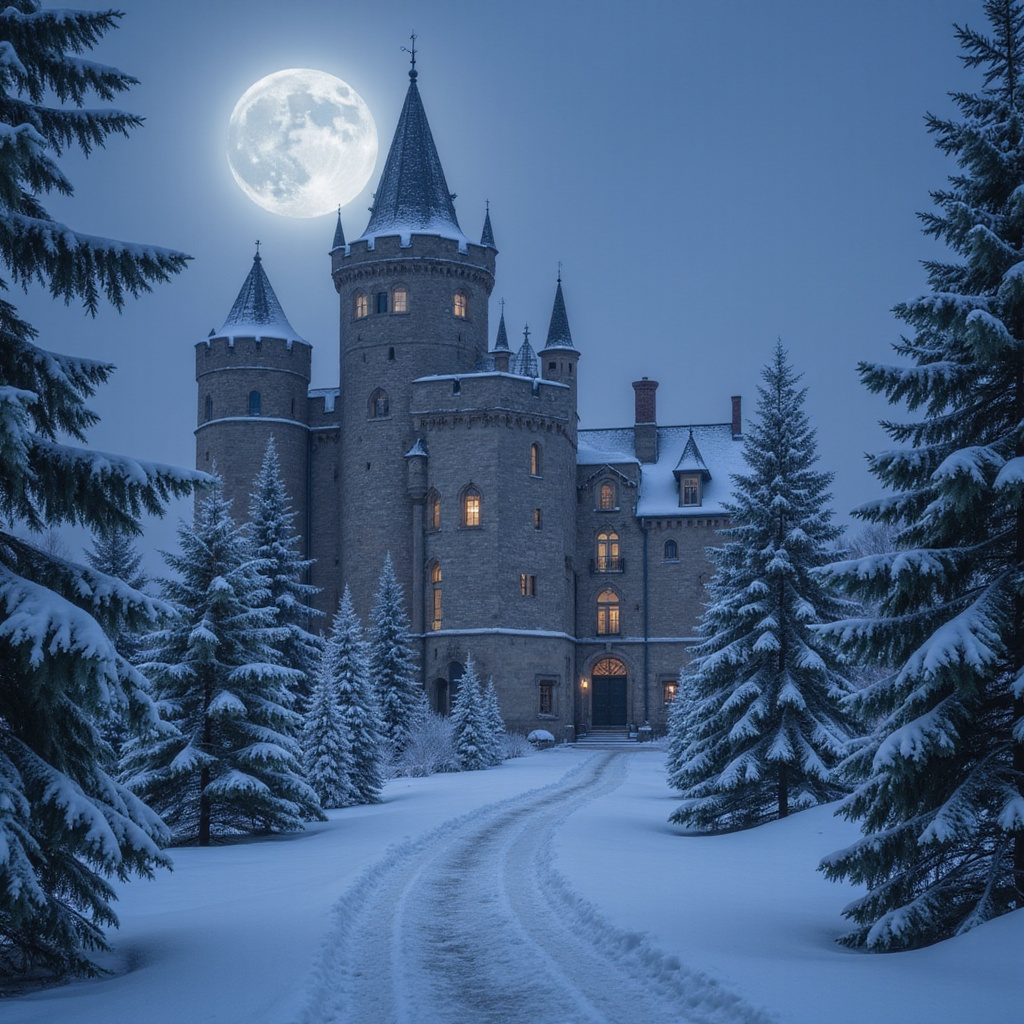 Średniowieczny zamek Cēsis otulony śniegiem