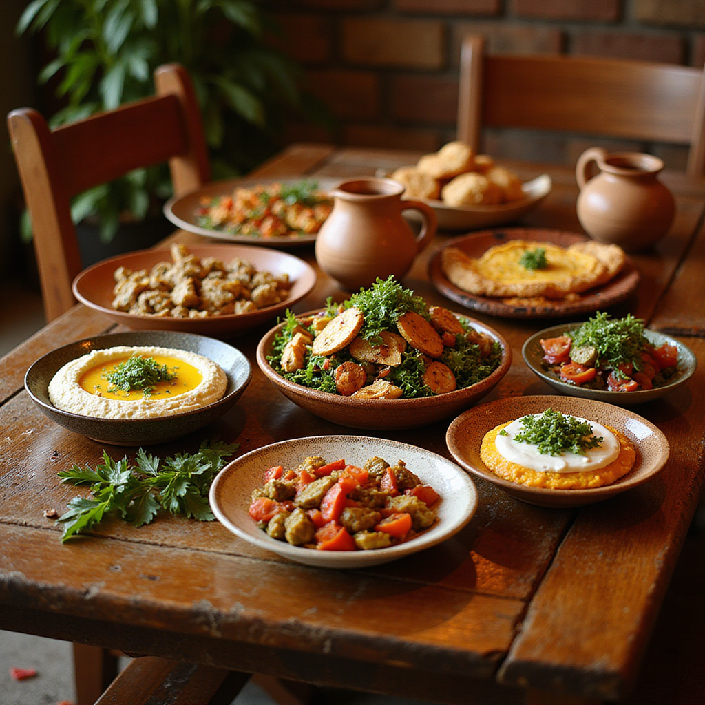 Stół w tawernie w Limassol zastawiony daniami meze