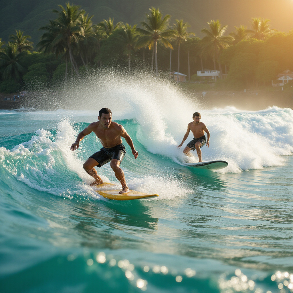 Surferzy na falach w Cabarete, sporty wodne w Dominikanie