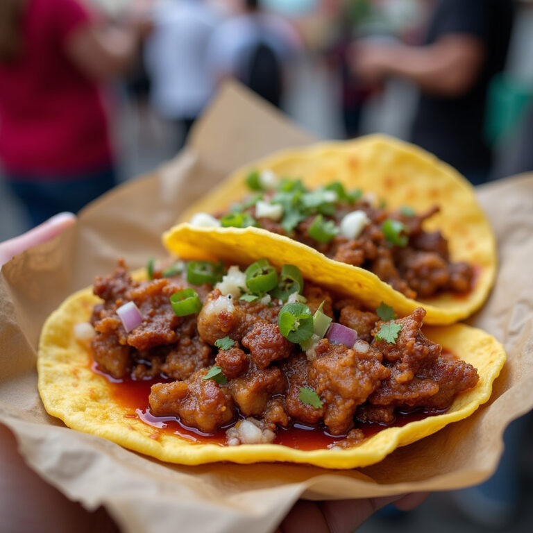 Tradycyjne taco al pastor na ulicy w Mexico City, świeże i aromatyczne