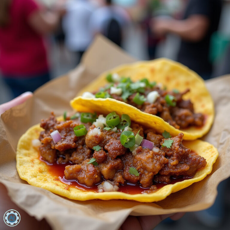 Tradycyjne taco al pastor na ulicy w Mexico City, świeże i aromatyczne