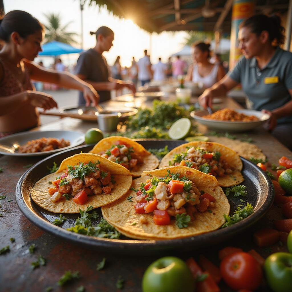 Tradycyjne meksykańskie tacos przygotowywane na ulicznym straganie w Tulum