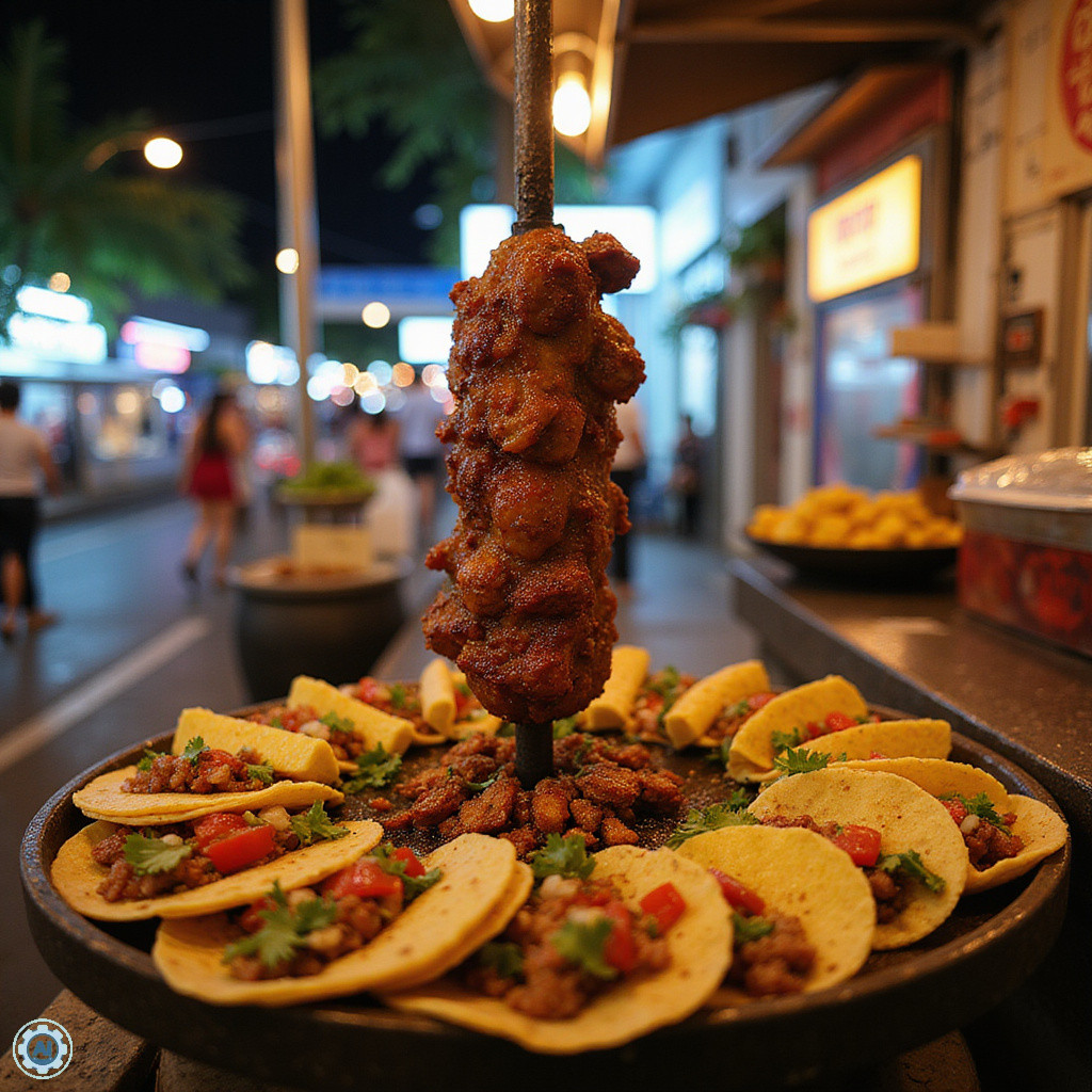 Tradycyjne tacos al pastor na ulicy w Playa del Carmen, meksykańska kuchnia uliczna