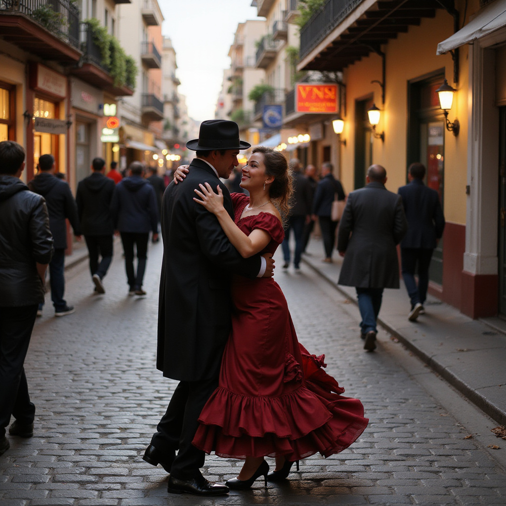 Tradycyjne tango na ulicy w Buenos Aires, pokazujÄ
ce kulturÄ rioplatense