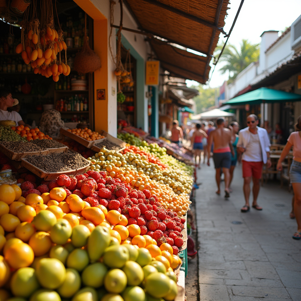 Lokalny rynek z owocami i przyprawami w centrum Playa del Carmen