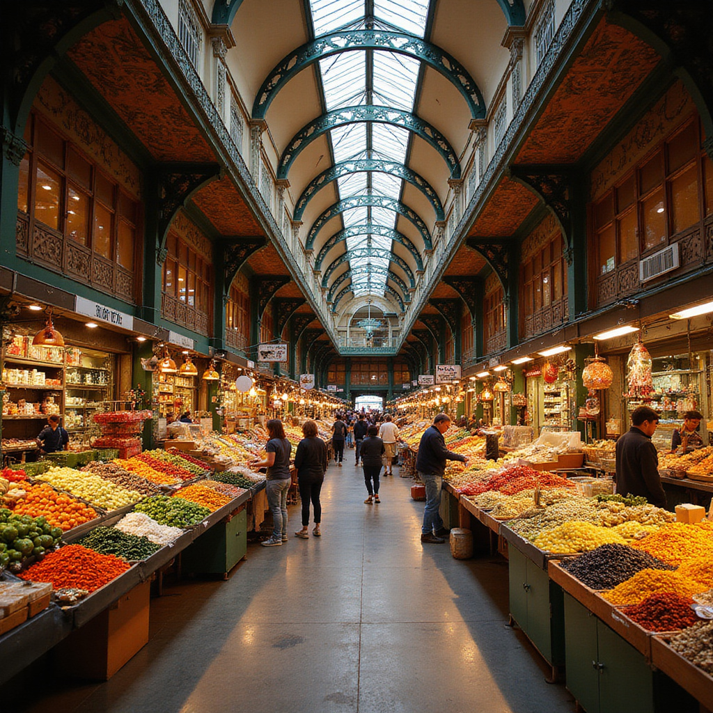 Targ Mercado Central w Walencji z lokalnymi produktami i żywą atmosferą