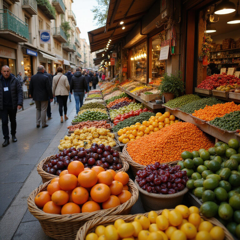 Targ Mercat de l'Olivar w Palmie z lokalnymi produktami, świeże owoce i warzywa