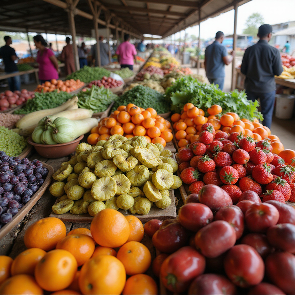 Targ spożywczy w Eldoret z lokalnymi owocami i warzywami