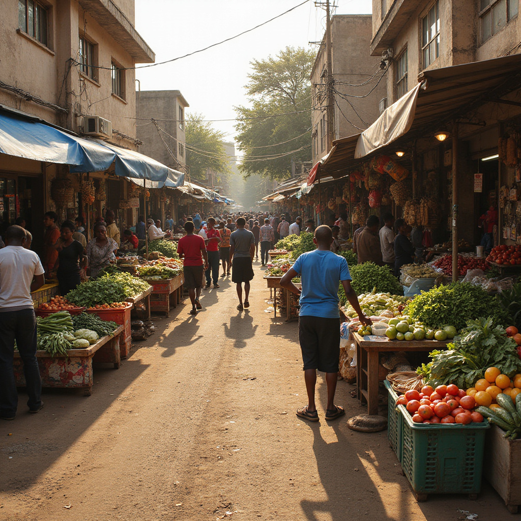 Ulica w Nairobi z lokalnym targiem warzywnym