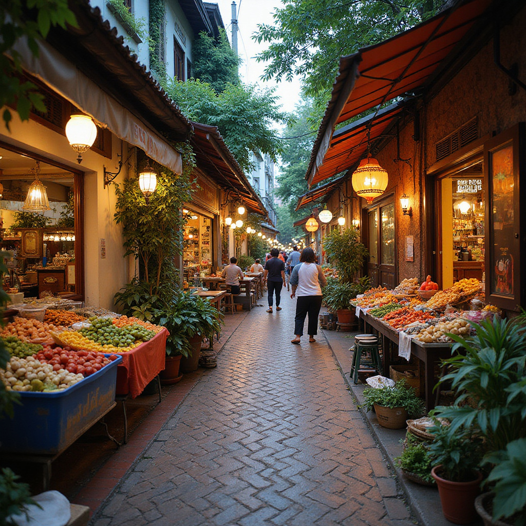Uliczka w Nha Trang z lokalnymi straganami i restauracjami