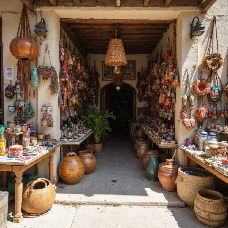 Kolorowe stragany na targu w Tulum z lokalnymi rękodziełami i pamiątkami