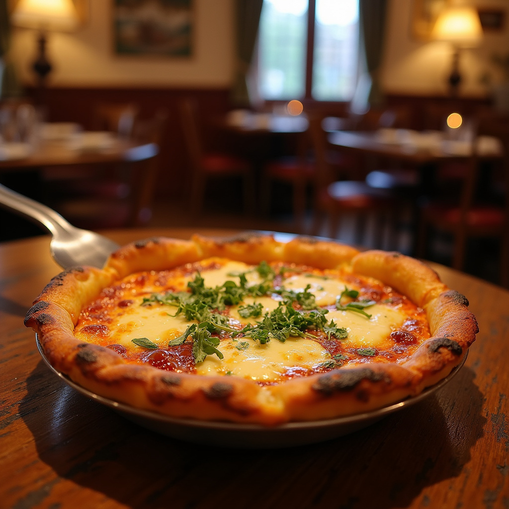 Tradycyjne alzackie danie tarte flambée podawane w przytulnej restauracji