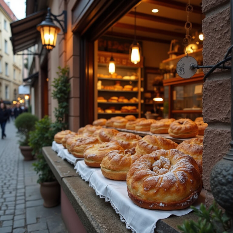 Ulica w Krakowie z cukiernią w tle – tradycyjne krakowskie wypieki i słodkie specjały